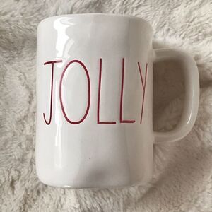 Magenta White JOLLY Mug with red interior and script